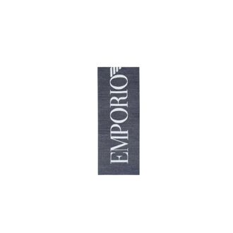 Emporio Armani Scarves, unisex, Blue, ONE SIZE, Two-tone wool-blend scarf with oversized logo