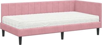 vidaXL Corner Bed Frame with Mattress Pink 100 x 200 cm Velvet vidaXL