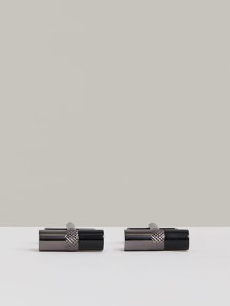 Reiss Gunmetal Tone & onyx Onyx Barrel Cufflinks