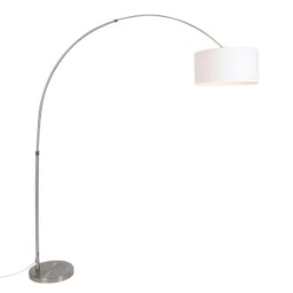 QAZQA Qazqa Moderno L&aacute;mpara De Arco De Acero Con Pantalla De Tela Blanca 50/50/25 Regulable - Xxl Textil /acero Alargada Adecuado Para Led Max. 1 X 60 Watt
