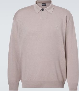 Giorgio Armani Embroidered linen-blend polo sweater