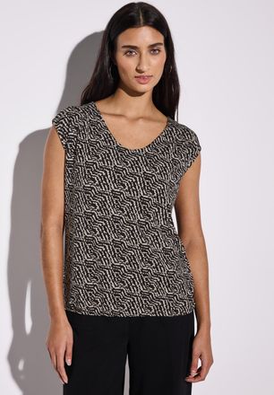 Street One Shirttop STREET ONE, Damen, Gr. 34, schwarz, Jersey, Obermaterial: 95% Viskose, 5% Elasthan, gemustert, h&uuml;ftbedeckend, V-Ausschnitt, Tops Shirttop, mi