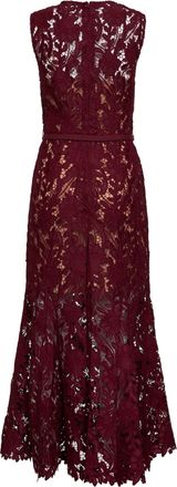 Self Portrait Womens Burgundy Guipure Lace Belted Midi Dress Polyester