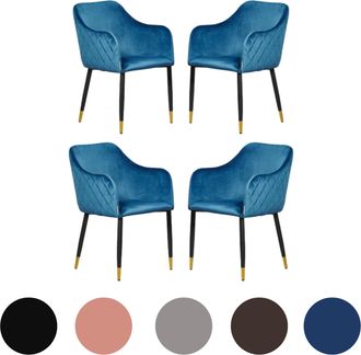 Life Interiors Life Interiors - Juego De 4 Sillas De Comedor De Terciopelo Verona - Patas De Metal Con Tapas Doradas - Silla De Comedor - Silla Tapizada - Silla De C