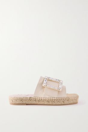 Roger Vivier Slide Espadrillas In Pelle Con Cristalli - Neutri
