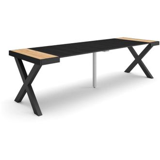Skraut Home Consolle allungabile, Tavolo consolle allungabile, 260, Per 12 persone, Gambe in legno, Stile moderno, Rovere e nero - Skraut Home
