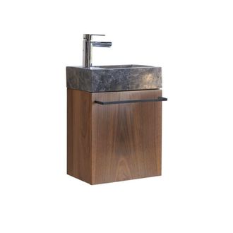 Tikamoon Mueble lavamanos de nogal macizo y m&aacute;rmol gris