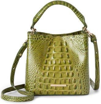 Brahmin Mini Amelia Croc Embossed Leather Top Handle Bucket Bag in Olive at Nordstrom