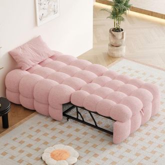 Wiko Cama Tapizada, Reposapi&eacute;s 2 En 1, Sof&aacute; Cama Extra&iacute;ble, Cama Individual, Cama Mullida, Tela De Peluche, Rosa