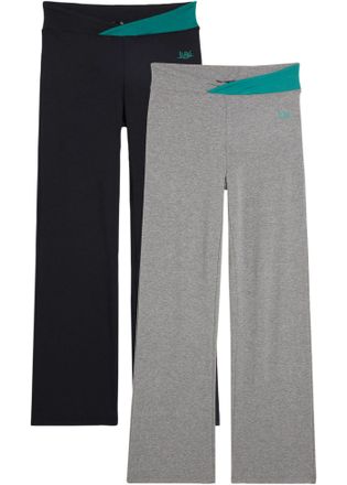 Bonprix Sporthose BONPRIX Baumwoll-Sporthose, Bootcut (2er Pack), Damen, Gr. 52/54 (XXL), N-Gr, grau meliert, schwarz, Obermaterial: 95% Baumwolle, 5% Elastha