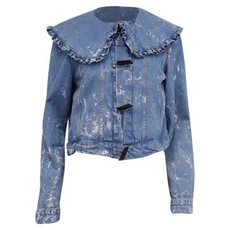 Ganni Ganni Bleach Ruffle Collar Denim Jacket in Blue Cotton