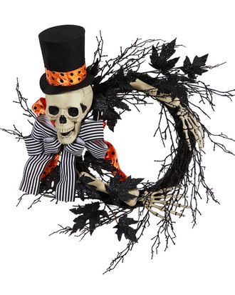 Nearly Natural Halloween Dapper Skeleton Wreath 26In