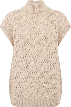PESERICO Korte gebreide trui - Dames - Coltruien - Beige - M - Wol - Truien & Vesten