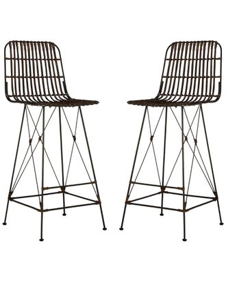 Safavieh Set Of 2 Minerva Wicker Bar Stools