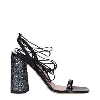 Miu Miu Black Leather Platform Womens Sandals