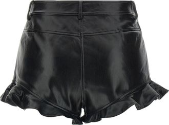 Self Portrait Leather-Effect Ruffle Shorts - Black