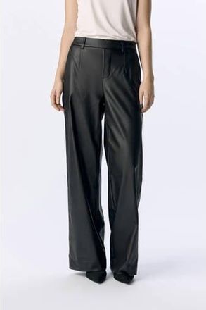 Object imitatieleren wide leg regular waist casual broek zwart