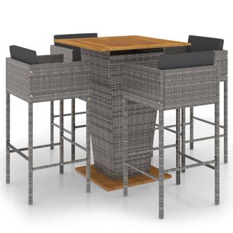 vidaXL Set Muebles De Bar Jard&iacute;n 5 Pzas Y Cojines Rat&aacute;n Sint&eacute;tico Gris Vidaxl