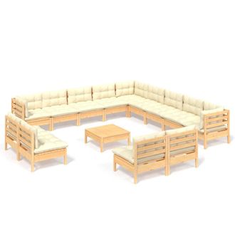 vidaXL Muebles De Jard&iacute;n 14 Piezas Cojines Madera Maciza De Pino Crema Vidaxl