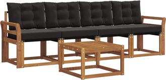 vidaXL Conjunto De Sof&aacute;s De Exterior 5 Uds. Natural Y Negro Vidaxl