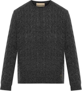 Valentino Garavani Wollen Trui met Decoratief Breisel - Dames - Ronde hals truien - Grijs - S - Wol - Truien & Vesten