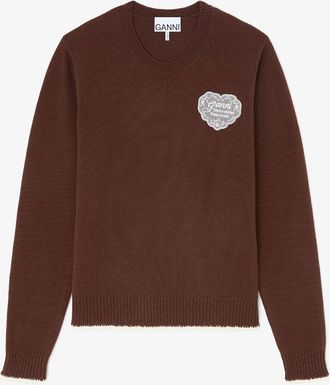 Ganni Brown Crewneck in Wool - Size XXS