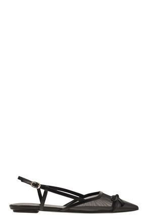 Stuart Weitzman Womens Kitty - Leather And Transparent Fabric Slingback - Black - Size 37.5 EU/IT