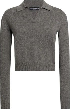 Dolce & Gabbana Cashmere Polo Pullover - Dames - Cashmere truien - Grijs - M - Truien & Vesten