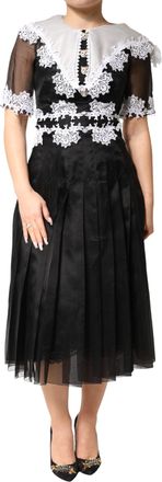 Dolce & Gabbana Womens Macram&eacute; Lace Silk Dress Black