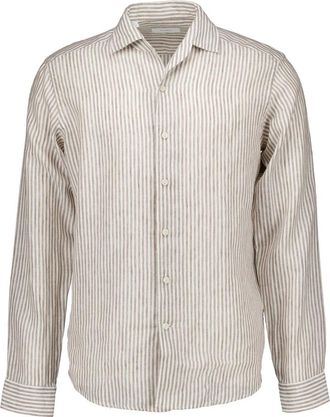 Eton Striped Linen Shirt - Heren - Casual Overhemden - Beige - 2XL - Linnen - Overhemden