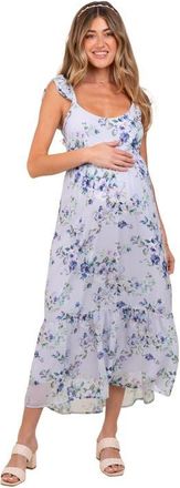 Pinkblush Floral Textured Open Back Tie Maxi Dress in Lavender at Nordstrom, Size Medium
