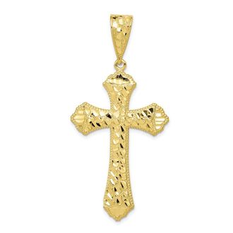 Diamond2Deal 10k Yellow Gold Diamond-cut Budded Cross Pendant