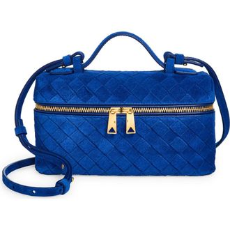 Bottega Veneta Bang Bang Intrecciato Suede Vanity Case in 4297 Blue Royal-Gold at Nordstrom