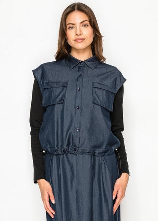 YAL New York Button-Down Vest Shirt with Drawstring Detail