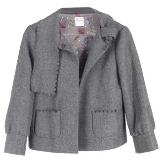 Valentino Pre-owned Womens Red Scalloped Cropped Jacket in Grey Wool - Size Small