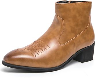 Generic Mens Retro Classic Dress Boots High Heel Embroidered Chelsea Boots Fashion Pointed Toe Knight Boots,Brown,8 UK