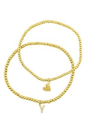 Adornia Initial & Heart 2-Pack Stretch Bracelets in Gold-Y at Nordstrom Rack