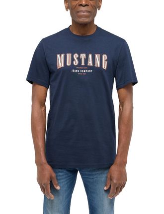 Mustang Kurzarmshirt MUSTANG Style Austin, Herren, Gr. XL, blau (schwarz saphire), Jersey, Obermaterial: 100% Baumwolle, bedruckt, normal h&uuml;ftbedeckend, Rundh