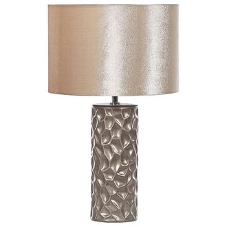 Beliani L&aacute;mpara De Mesa De Cer&aacute;mica Dorada Pantalla De Terciopelo 50 Cm Patr&oacute;n Geom&eacute;trico Glamour Sala De Estar Dormitorio Sankuru