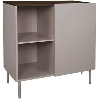 Sweeek Sideboard storage unit metal with wood decor 1 door 80 cm grey and walnut - Ashton