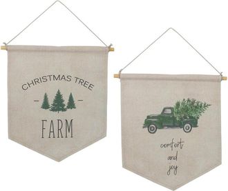 Melrose International Set Of 2 Canvas Christmas Banner