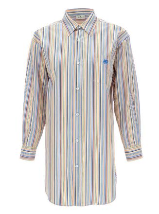 Etro Oversized Multicolor Shirt With Stripe Motif And Pegasus Embroidery In Cotton Woman