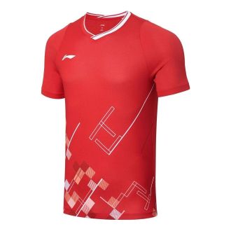 Li-Ning Graphic Badminton Competition T-shirt Red AAYT057-2