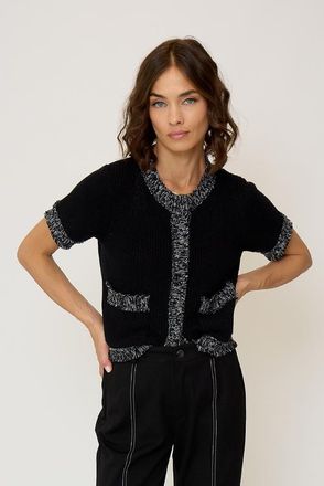 Central Park West Womens Maribel Frayed Edge Tweed Sweater Tee in Black at Nordstrom, Size Medium