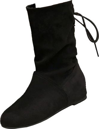 Generic Flat Boots For Women - Suede Boots Womens Low Heel Mid-Calf Slouchy Boot Comfortable Walking Boots Casual Comfy Winter Boots Slip On Flat Boots Fashio