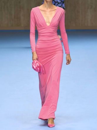 Carolina Herrera Ruched Stretch Jersey Gown In Hot Pink