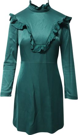 Sandro Ruffled Dress in Teal Polyester