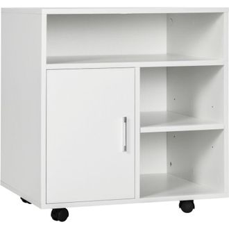 HOMCOM Mobiletto Porta Stampante con Armadietto e Ripiani 60x50x65.5cm Bianco - Homcom