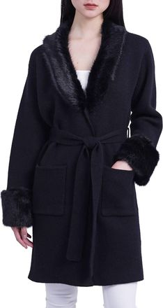Love Token Shannon Cardigan With Faux Fur Collar In Black