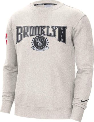 Nike Mens Nike NBA Brooklyn Nets Alphabet Pattern Printing Fleece Round Neck Pullover Birch Color DN4907-051